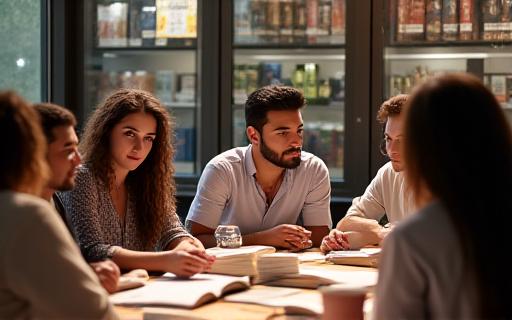 Un grupo de personas sentadas en círculo discutiendo sobre un libro.