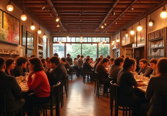 Vista general del café con clientes charlando y disfrutando de sus consumiciones.